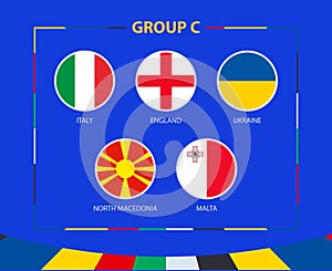 Circle flags of Group C. Participants of qualifying European football tournament 2024
