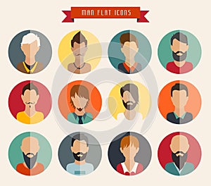 Circle of flat icons. Man, vector illustration