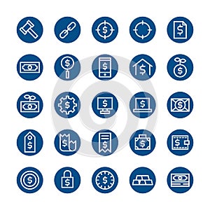 Circle flat line icon set, business financial service, money payment symbol design