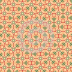 Circle flower shape inside symmetry red green seamless pattern