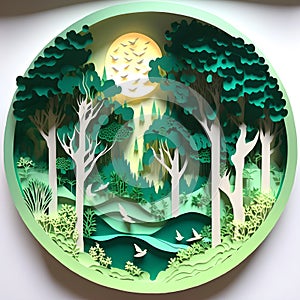 Circle Forest Sun Papercut Diorama