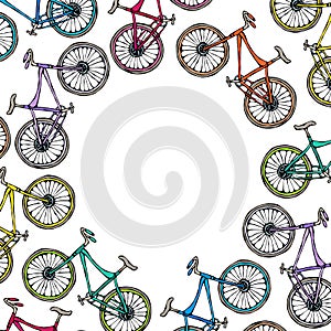 Circle Frame Bike Background. Realistic Hand Drawn Illustration. Savoyar Doodle Style