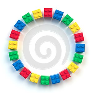 Circle frame of colored toy bricks