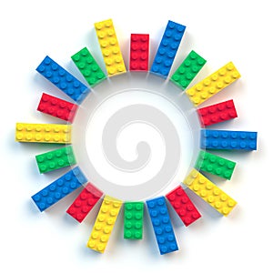 Circle frame of colored toy bricks