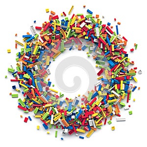 Circle frame of colored toy bricks with place for your content