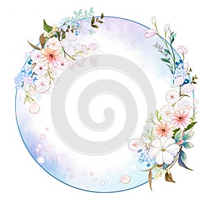 Circle frame with flowers. Genrative AI