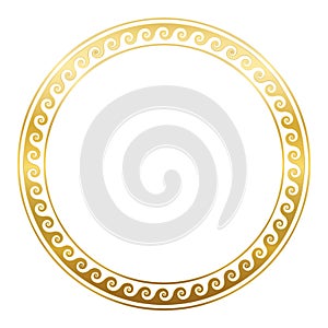 Circle Frame Golden Spirals Running Dog Pattern
