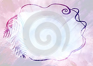circle Frame on light Watercolor paint abstract background. Pink, blue, white and violet spot texture. Backdrop of spots