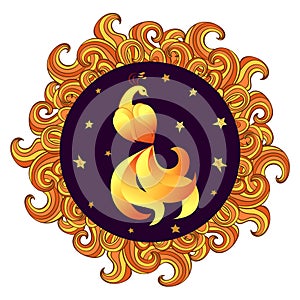 Circle frame with Mythical Firebird