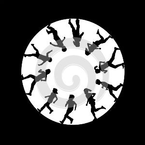 Circle frame with silhouettes of children running