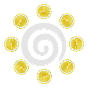 Circle of Fresh Lemon Slices Isolated on a White Background