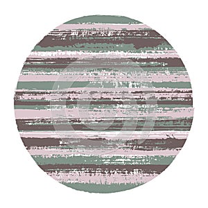 Circle geometric shape of horizontal stripes with paint textire. Logo vector element.