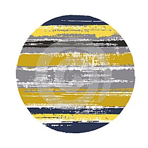 Circle geometric shape of horizontal stripes with paint textire. Logo vector element.