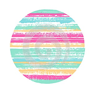 Circle geometric shape of horizontal stripes with paint textire. Logo vector element