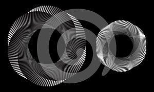 Circle with gradient line elements from white to black. Abstract geometric art line background