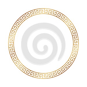 Circle greek gold pattern. Roman frame. Golden outline greece border isolated on white background. Round greec boarder for prints