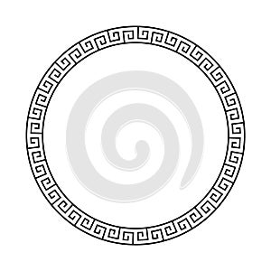 Circle greek pattern. Roman frame. Black outline greece border isolated on white background. Round greec boarder for design prints