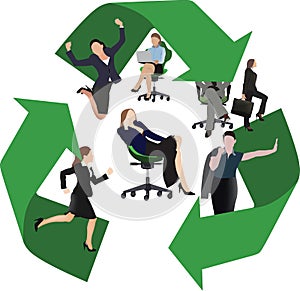 Circle of green arrows changing managerial scope photo