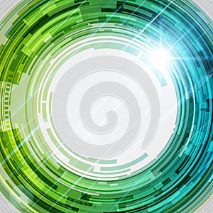 Circle green gradient digital cyberspace datum geometric hi tech flow background template vector photo