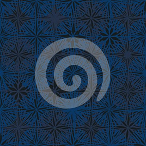 Circle grunge blue symmetry seamless pattern