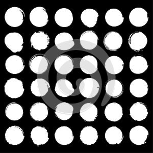 Circle grunge pattern. Rough round texture. White black background. Vector geometric shape.