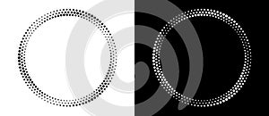 Circle with halftone black dots as advertising background or logo or icon. A black figure on a white background and an equally