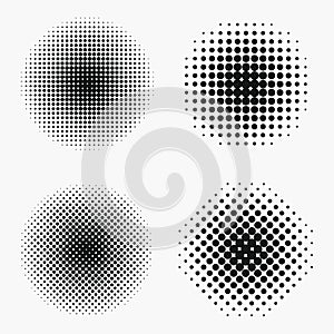 Circle halftone effects set. Monochrome dots semitone