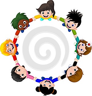 Circle of happy children of different races