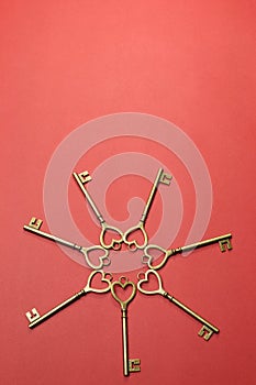 Circle of heart shape gold keys -vertical.