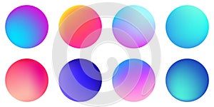 Circle holographic gradients set, spherical buttons.