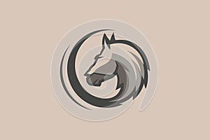 Circle with horse head concept, animal logo template