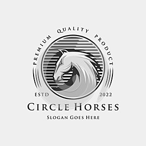 Circle Horse Head Logo Design template emblem mascot vector illustration