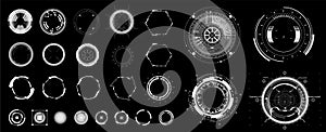 Circle HUD elements for UI, UX, GUI. Set abstract digital circular shapes. Sky-fi interface objects, hologram VR gadgets