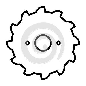 Circle icon for a circular saw. Replaceable blade with notches for sawing various materials.