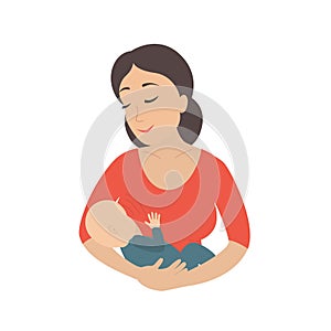 Circle icon depicting mother breastfeeding her young child photo