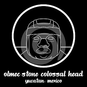 Circle icon line Olmec stone Colossal Head. vector illustration