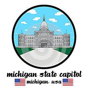 Circle Icon Michigan State Capitol. Vector illustration.