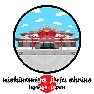 Circle Icon Nishinomiya-Jinja shrine. vector illustration
