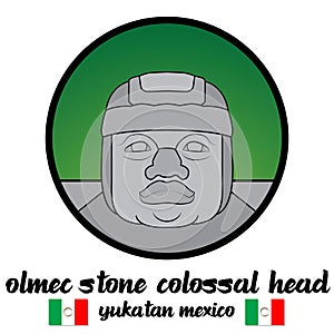 Circle icon Olmec stone Colossal Head. vector illustration