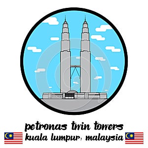 Circle Icon Petronas Twin Towers in Guala lumpur Malaysia icon. vector illustration