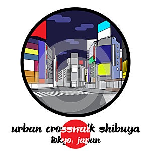 Circle icon Urban Crosswalk Shibuya Tokyo Japan. vector illustration