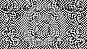 Circle illusion checkered white and black circles. Optical illusion seamless loop 4k hypnotic background.
