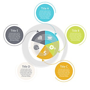 Circle infographic with 5 steps or options. Infographics template for business concept with arrow can be used for layout