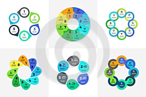 Circle infographic, chart, diagram, process workflow vector template. Business Pie chart with 3, 4, 5, 6, 7, 8 options