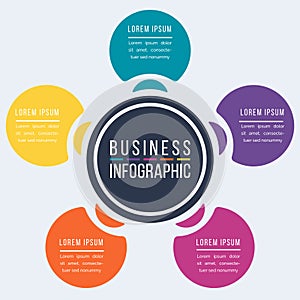 Circle Infographic design 5 Steps, objects, elements or options business information colorful template