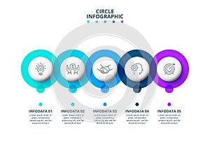 Circle infographic elements. Template for timeline or process chart with 5 options