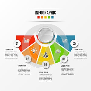 Circle infographic template five option, process or step for business presentation