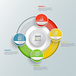 Circle infographic template four option, process or step for business presentation. illustrator vector