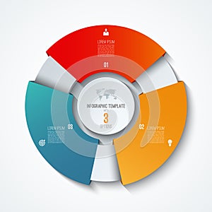 Circle infographic template. Process wheel. Vector pie chart. Business concept with 3 options