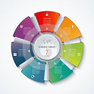 Circle infographic template. Process wheel. Vector pie chart. Business concept with 7 options